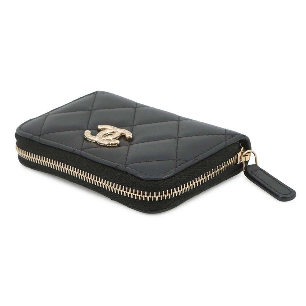 CHANEL Authentic Black Lambskin Leather Logo Wallet - Picture 2 of 10